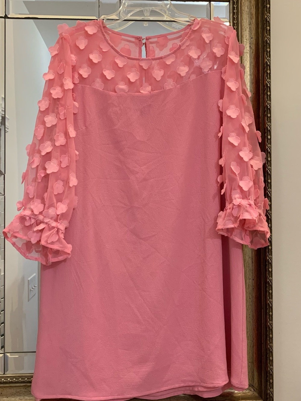 CeCe Pink Floral Appliqué Shift Dress
